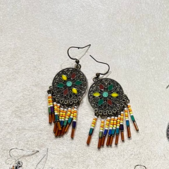 Boho Dangle Earrings Elegant Round Drop Dangling Ladies Fashion Bohemian Jewelry - Picture 2 of 6